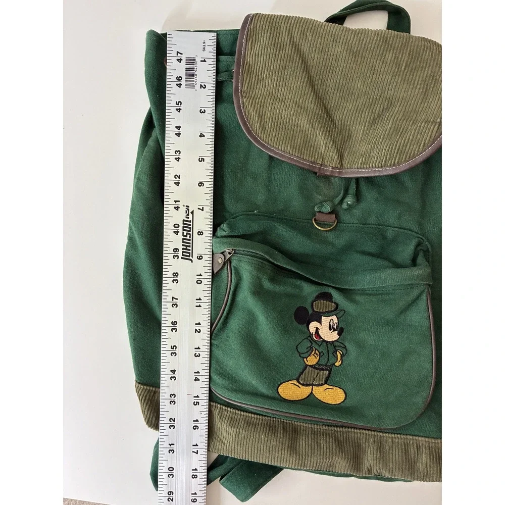 Vintage Mickey Disney Green Canvas Corduroy Backpack Embroidered 90s Y2K READ
